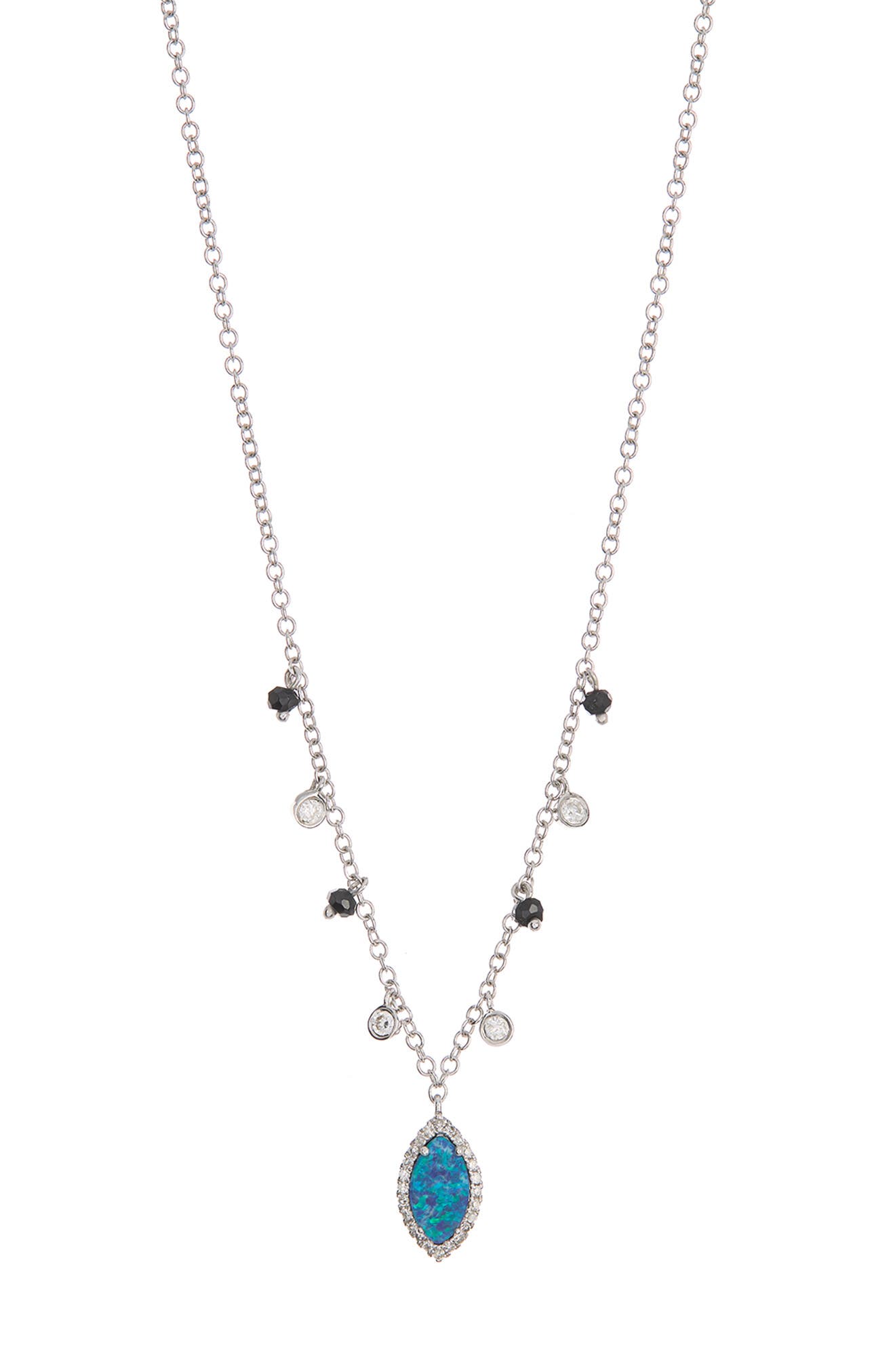 Meira T 14k White Gold Diamond & Opal Pendant Necklace