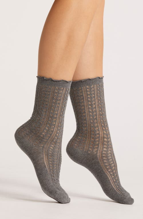 Casa Clara Pointelle Cotton Crew Socks In Grey