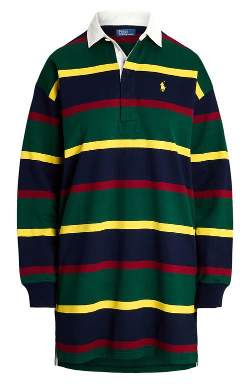 Shop Polo Ralph Lauren Stripe Long Sleeve Rugby Polo Dress In Hunter Green Multi