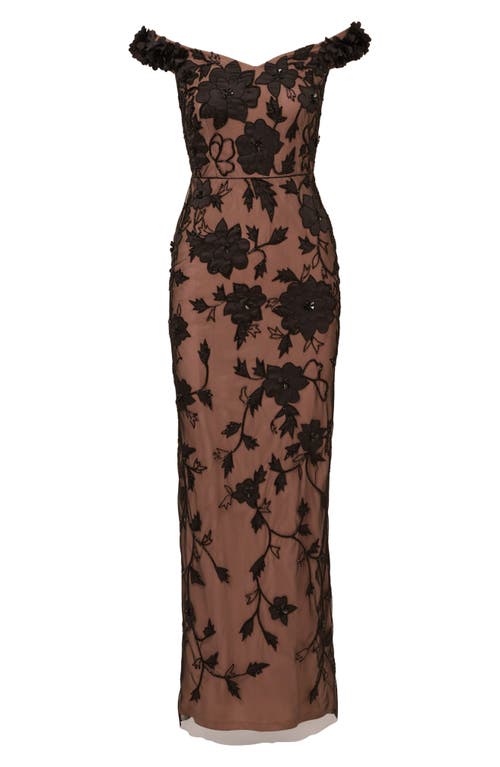 Shop Adrianna Papell Beaded Off The Shoulder Column Gown In Black/rosegold