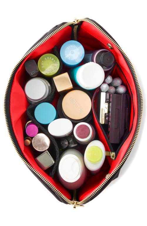 Shop Kusshi Signature Leather Makeup Bag In Black Leather/red