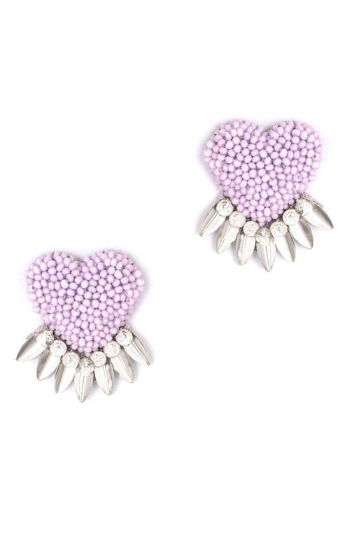 Shop Deepa Gurnani Danika Beaded Fringe Heart Stud Earrings In Lavender