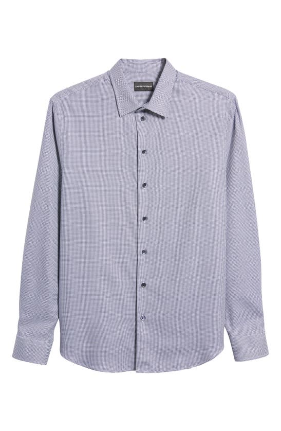 Shop Emporio Armani Micro Check Cotton Button-up Shirt In Navy