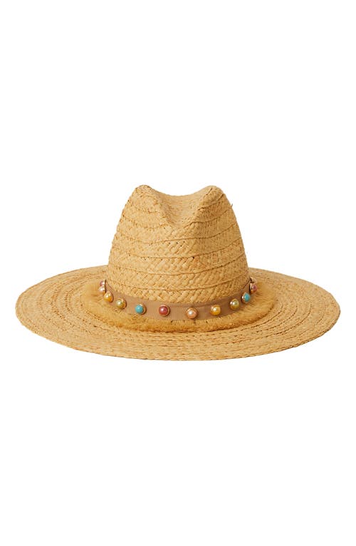 btb Los Angeles Bree Imitation Pearl Straw Hat in Natural/Rainbow