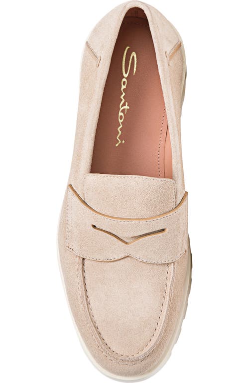 Shop Santoni Beige Nubuck Lugsole Loafer