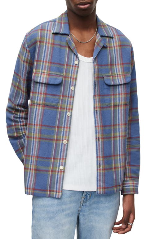 AllSaints Ripalta Plaid Brushed Cotton Flannel Shirt in Como Blue at Nordstrom, Size X-Small