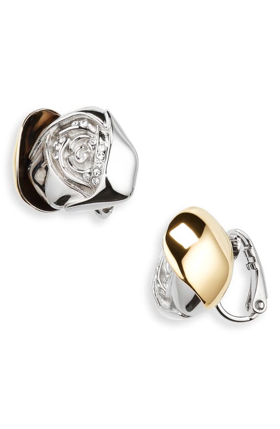 Givenchy Two-tone Flower Crystal Clip-on Earrings In Golden/ Silvery