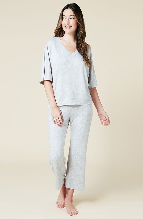 Softies Dream Jersey Relaxed V-neck With Capri Lounge Set In Heather Grey