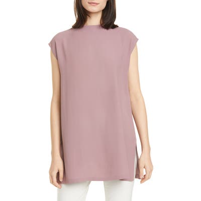 Eileen Fisher Funnel Neck Silk Box Top Tunic, Red
