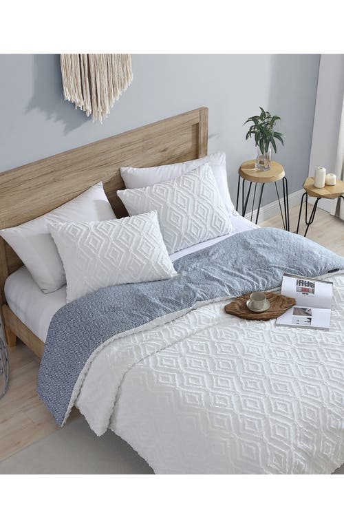 Shop French Connection Hanwell Clipped Jacquard Duvet Cover & Sham Set In White/blue