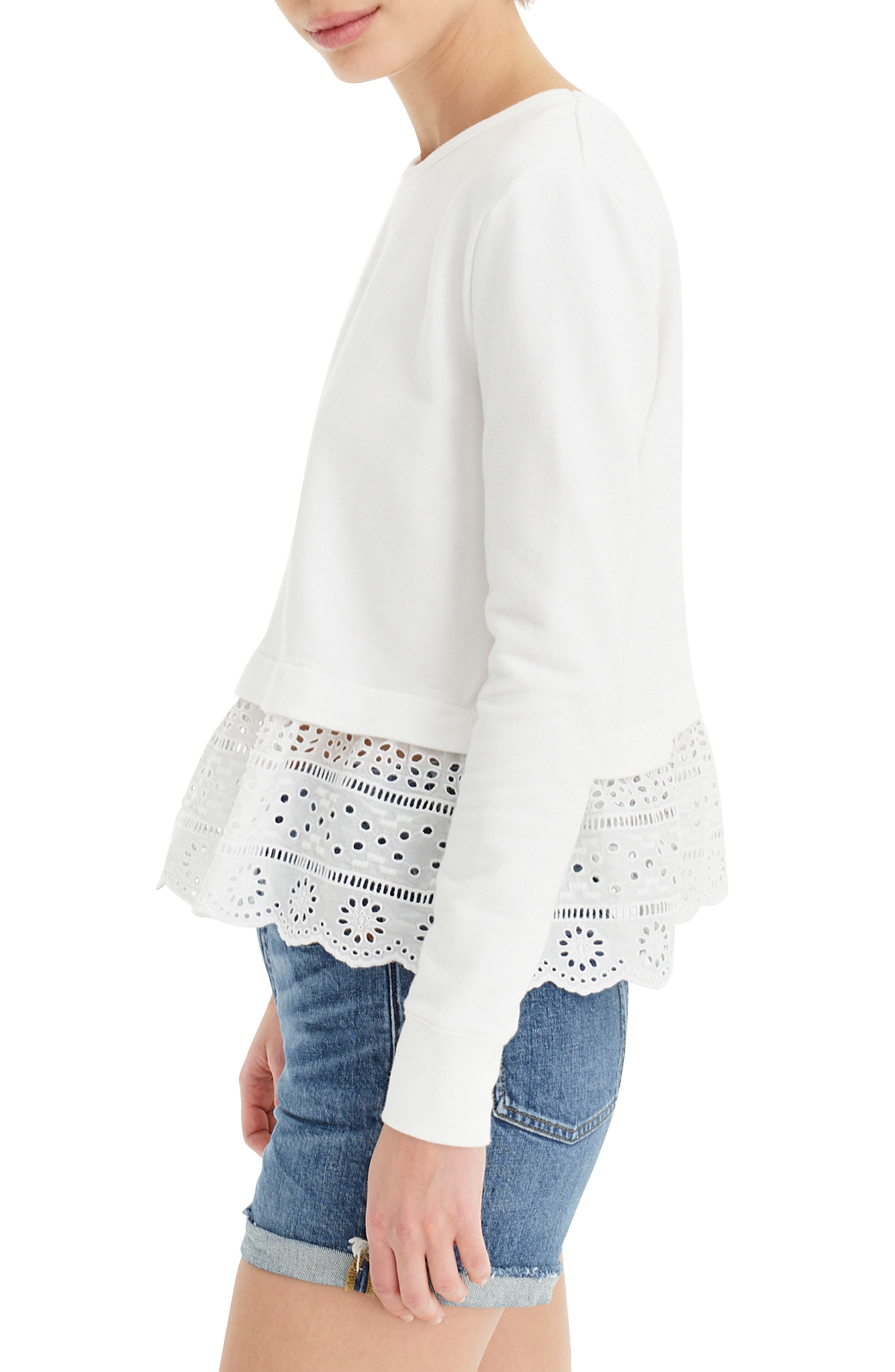 j crew eyelet hem sweatshirt