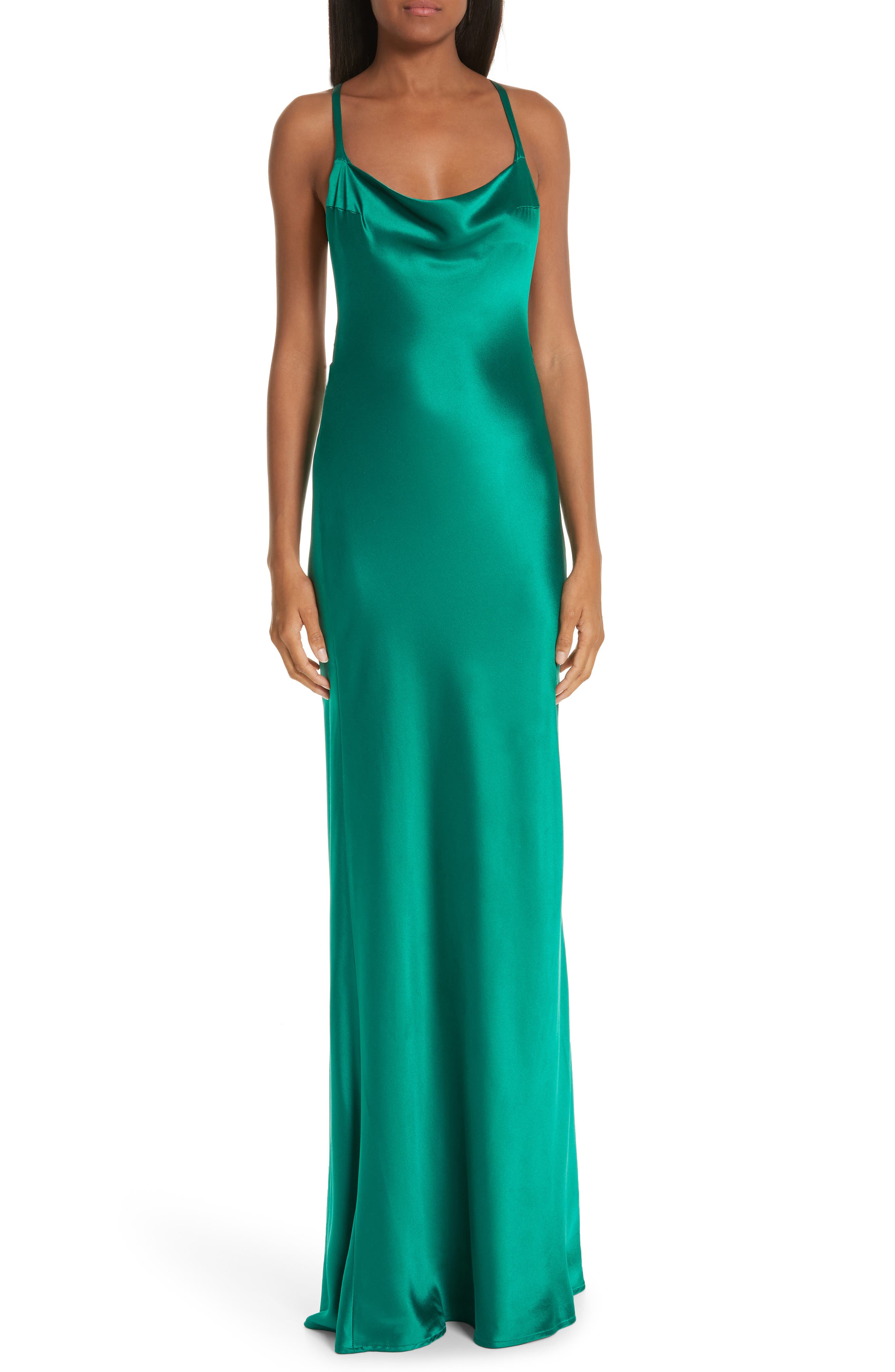 Galvan Cross Back Silk Satin Dress, 8 FR - Green