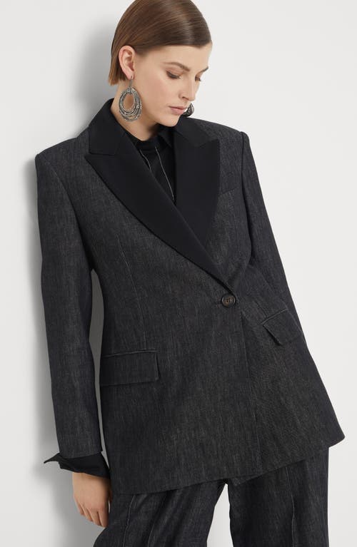 Shop Brunello Cucinelli Cotton Denim-effect Twill Blazer With Monili In Dark Denim