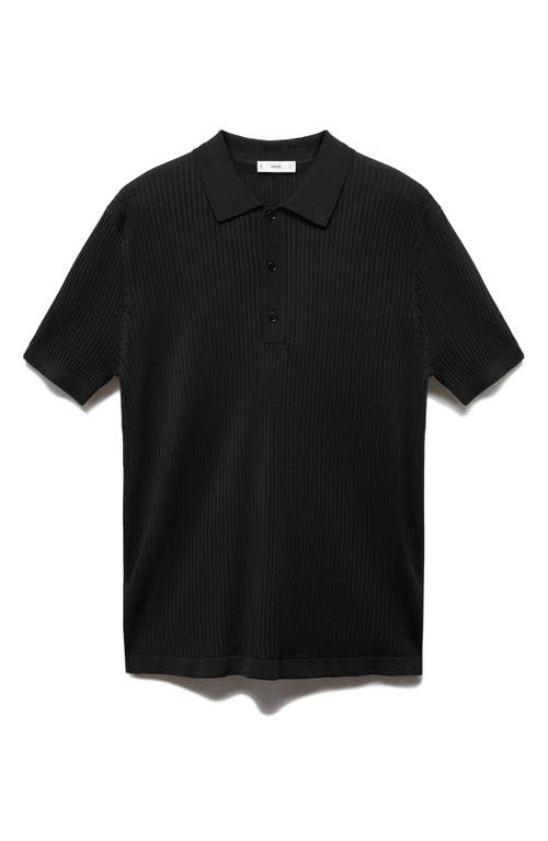 Shop Mango Rib Knit Polo In Black