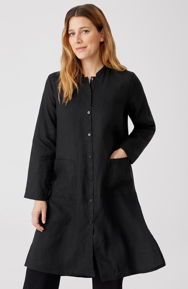 Eileen Fisher Madarin Collar Organic Linen Longline Shirt, Alternate, color, 