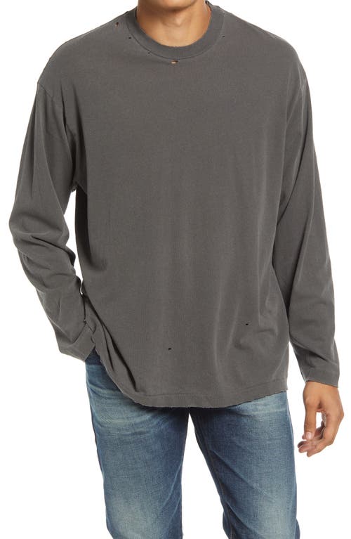 John Elliott Folsom Distressed Long Sleeve Cotton T-Shirt in Vintage Black