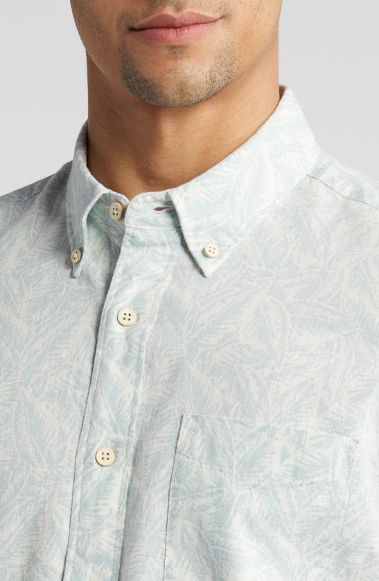 Shop Faherty Breeze Short Sleeve Button-down Shirt In Teal Jungle Leaf Print
