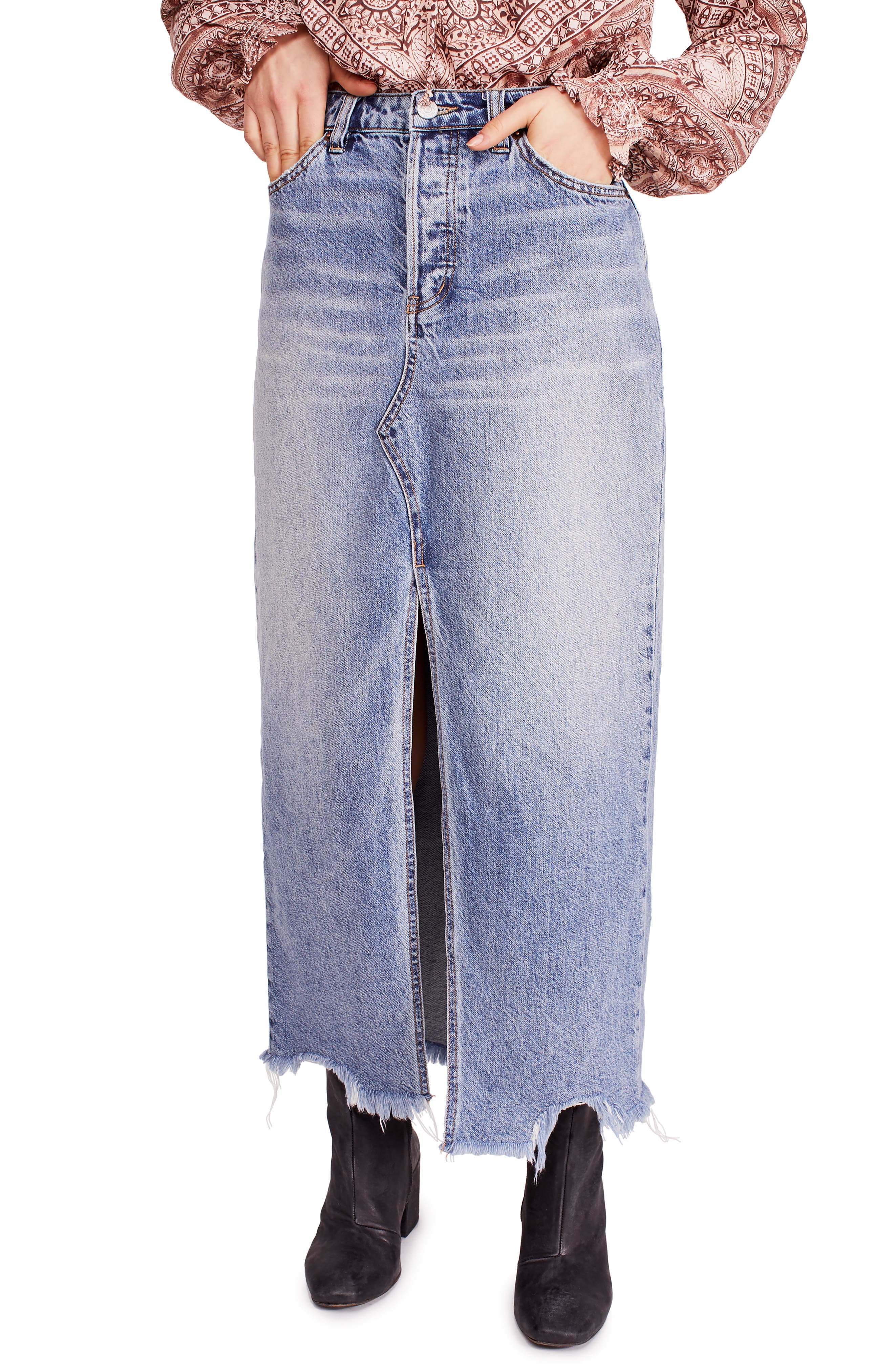 free people denim maxi skirt