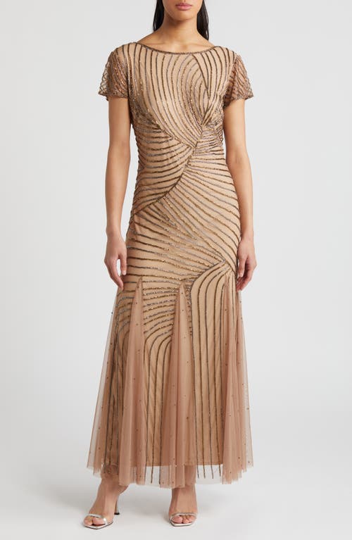 Pisarro Nights Beaded Gown Beige 250 at