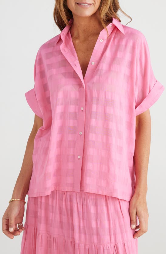 Brave + True Alice Short Sleeve Cotton Button-up Shirt In Pink Window Check