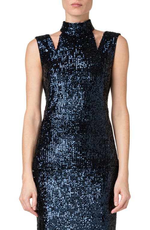 Akris Sequin Cutout Mock Neck Jersey Top in Navy at Nordstrom, Size 6