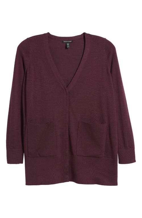 Shop Eileen Fisher V-neck Snap Front Wool Cardigan In Blackberry