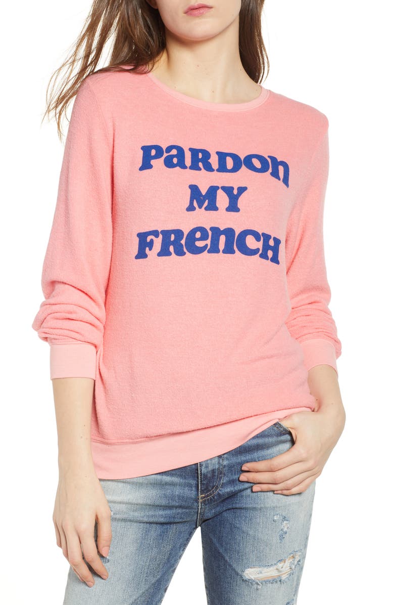 DREAM SCENE Pardon My French Sweatshirt, Main, color, PEACH CRUSH