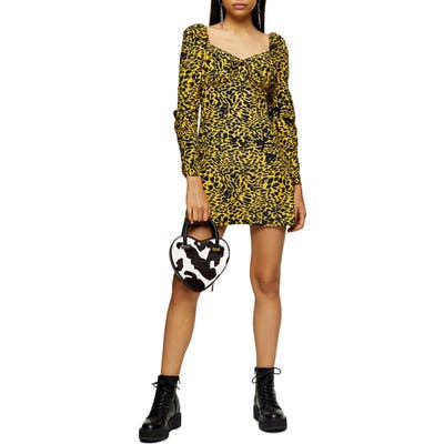 Topshop Animal Tea Long Sleeve Minidress, US (fits like 14) - Yellow