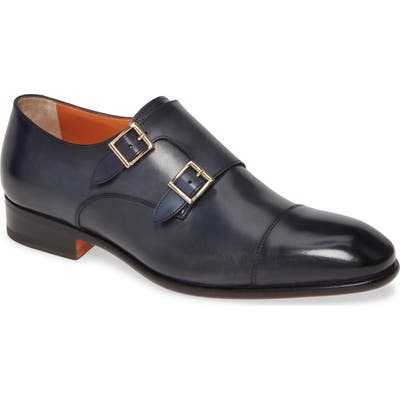 Santoni Innocent Double Monk Strap Shoe, Blue