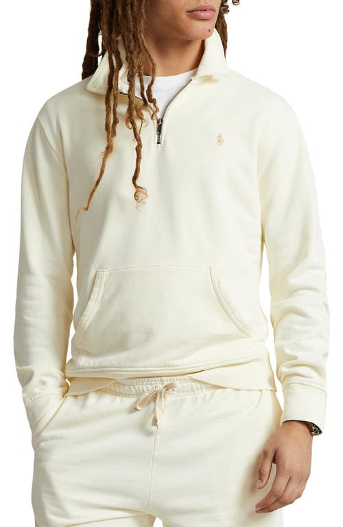 Shop Polo Ralph Lauren French Terry Quarter Zip Sweatshirt In Clubhouse Cream