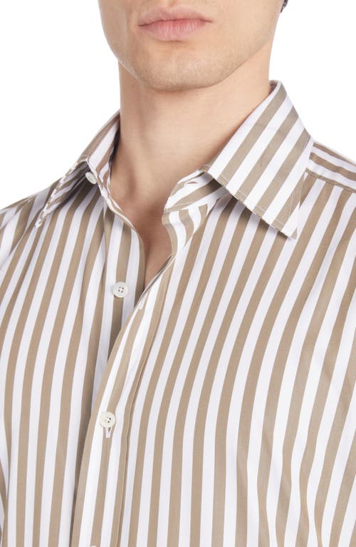 Shop Tom Ford Slim Fit Stripe Button-up Shirt In White/olive