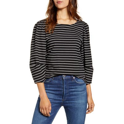 Lucky Brand Stripe Three-Quarter Sleeve Top, Black