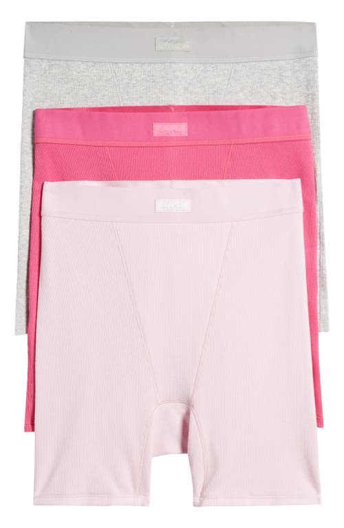 SKIMS 3-Pack Cotton Rib Boxers Hot Pink Multi at Nordstrom,