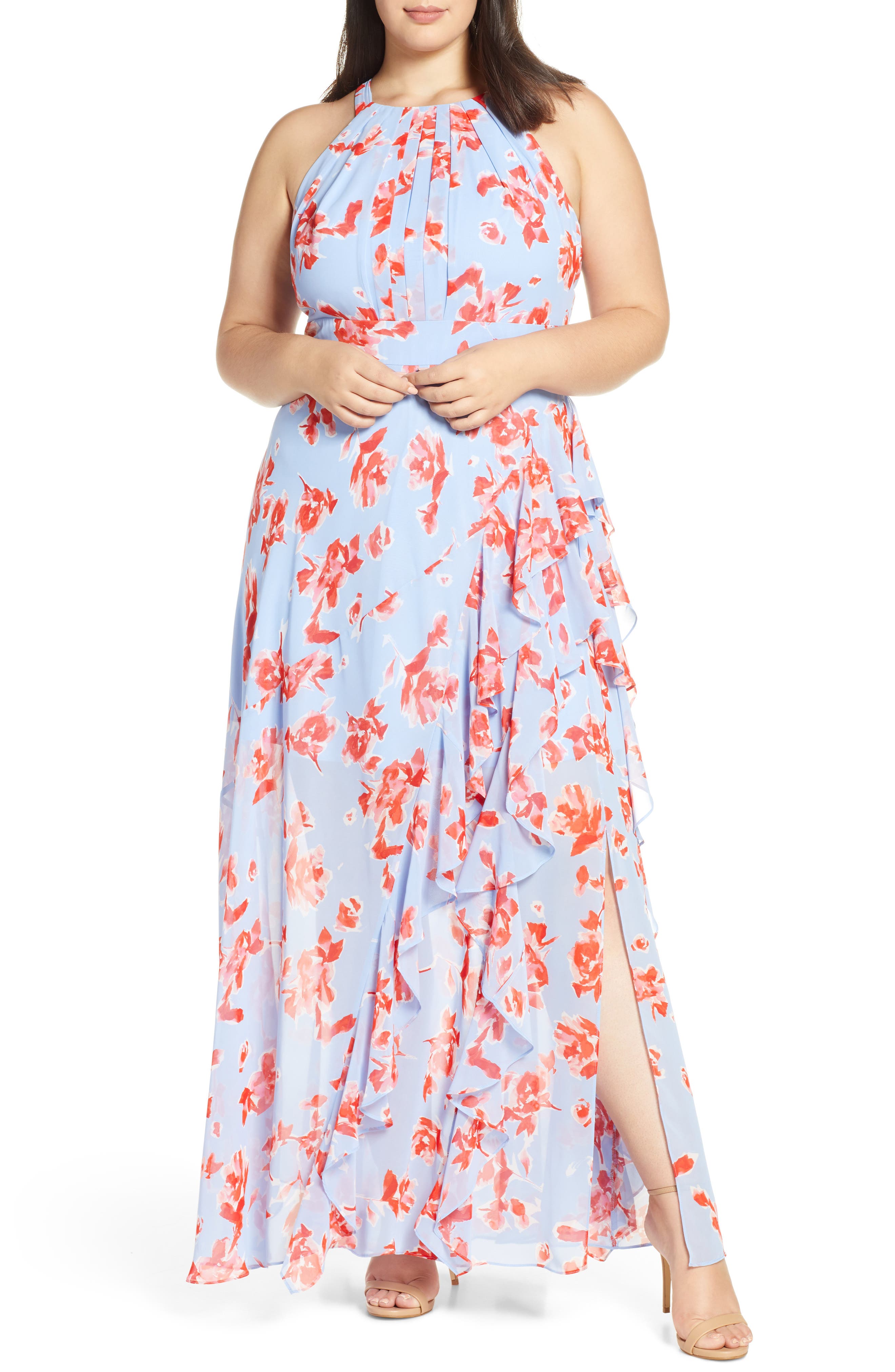 Plus Size Eliza J Halter Floral Halter Maxi Dress