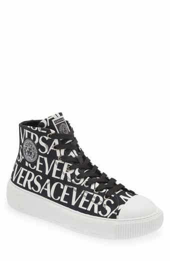Versace Greca Logo Jacquard High Top Sneaker in Beige Brown