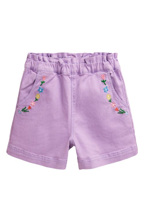 Mini Boden Kids' Floral Embroidered Cotton Denim Shorts Crocus Purple Embroidery at Nordstrom,