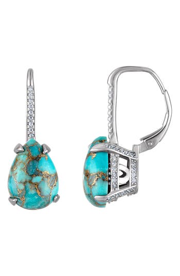 Fzn Sterling Silver Turquoise Drop Earrings In Silver/turquoise