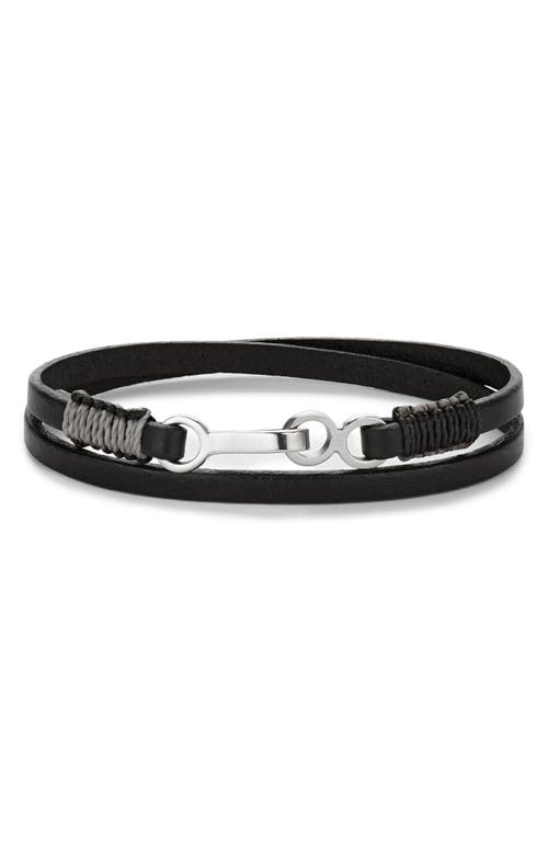Men's Leather Cord Wrap Bracelet in Black