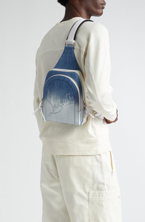 Shop Christian Louboutin Loubifunk Dégradé Denim & Jacquard Backpack In Blue White/white