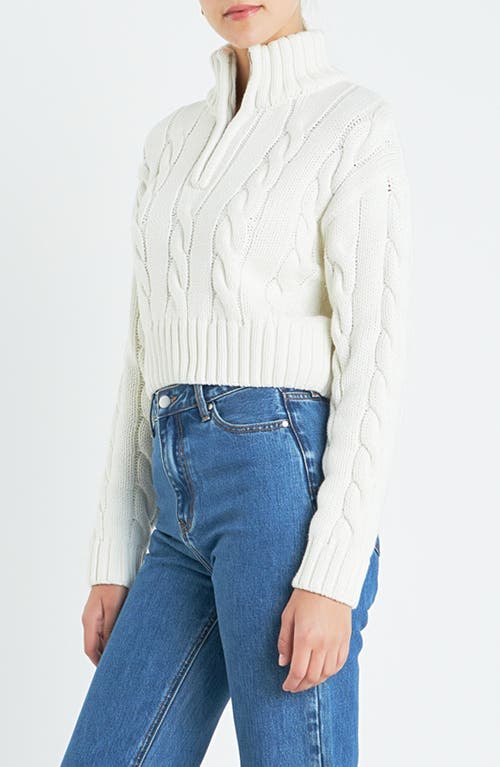 Shop English Factory Cable Half Zip Crop Sweater In Ivory