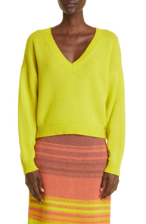 The Elder Statesman Numbus V-Neck Cashmere & Cotton Sweater in Chartreuse