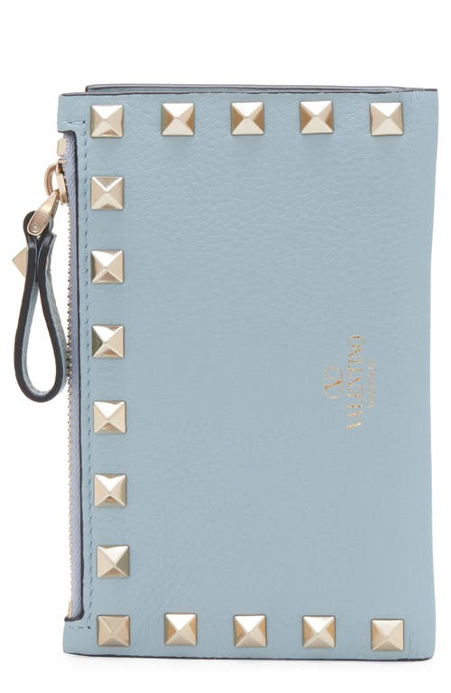 Shop Valentino Garavani Rockstud Leather Bifold Wallet In Blue Porcellana