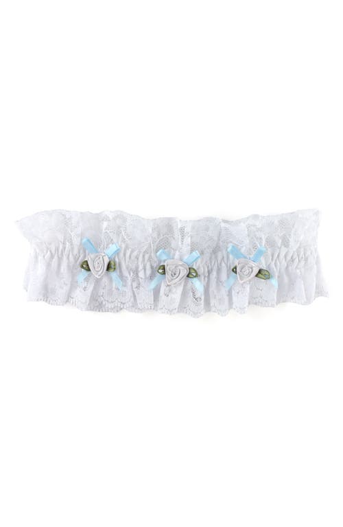 Hanky Panky I Do Original Rise Lace Thong & Garter Set In White/powder Blue