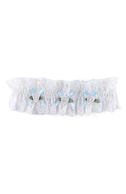 Shop Hanky Panky I Do Original Rise Lace Thong & Garter Set In White/powder Blue