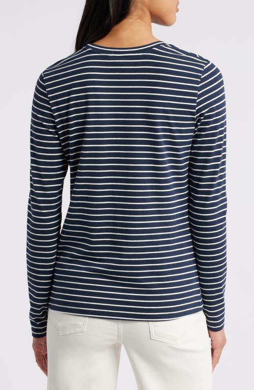 Shop Caslonr Caslon(r) Crewneck Long Sleeve T-shirt In Navy- Ivory Carlotta Stripe