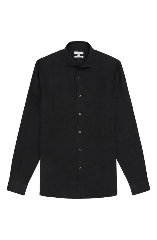 Shop Reiss Ruban Linen Button-up Shirt In Black