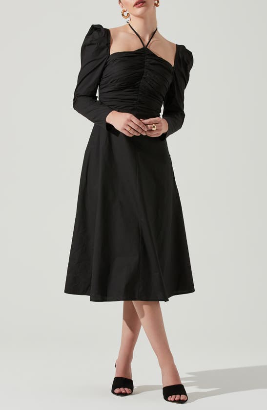 Astr Long Sleeve Tie Neck Dress In Black