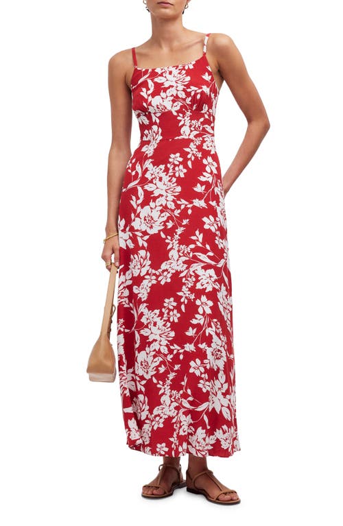 Madewell Floral Square Neck Tank Dress In Exploded Red Floral