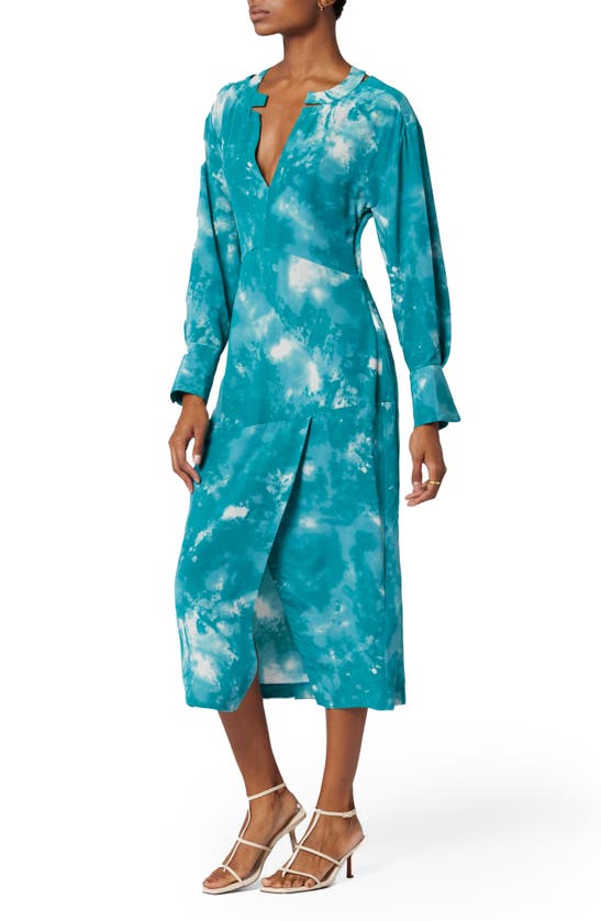 Shop Equipment Joelle Long Sleeve Silk Midi Dress In Spring Teal And Metal