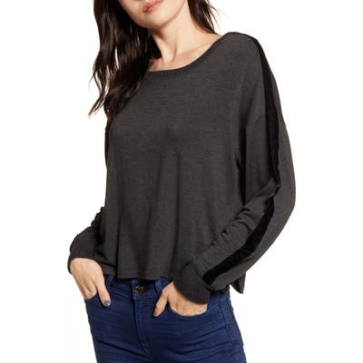Splendid Velvet Stripe Pullover Top, Grey